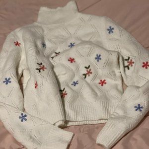 Floral White Sweater